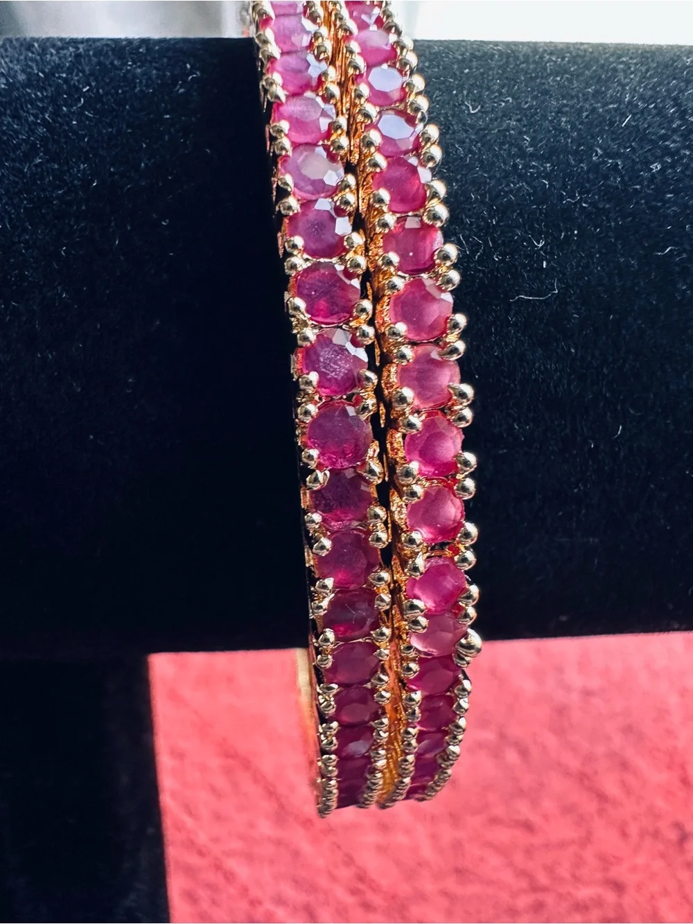 Gold-Tone Pink Stone Bangle Bracelets - Women Jewelry 2.8 size